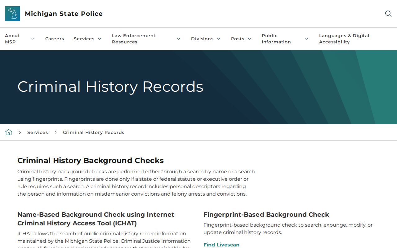 Gladwin County warrant records limits shown on the Michigan ICHAT criminal history page