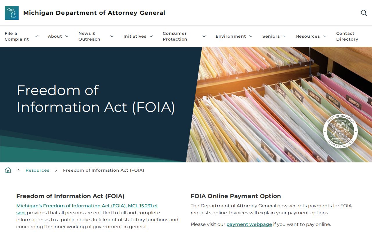 Gladwin County warrant records request guidance from the Michigan Attorney General FOIA page