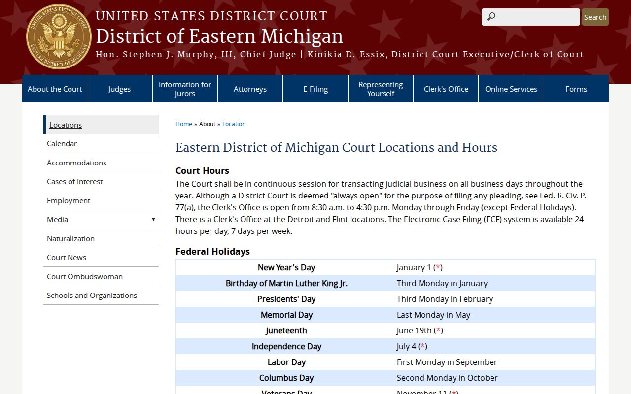 Gladwin County warrant records comparison with federal court locations and clerk hours